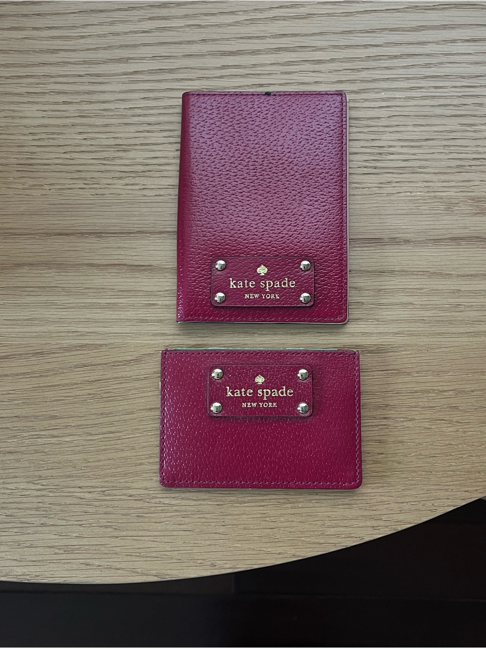 KATE SPADE New York Magenta Leather Card Holder & Passport Cover Set